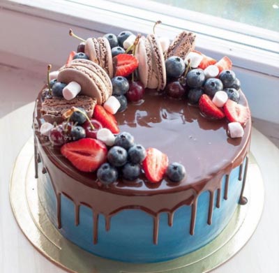 Fresh Fruits Cake | Chocolate macaroon cloud cake with fruits layered in dubai