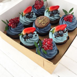 Blue Cream Cupcake with Fresh Fruits