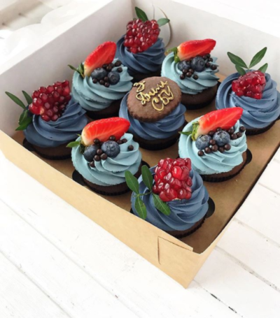 Blue Cream Cupcake with Fresh Fruits