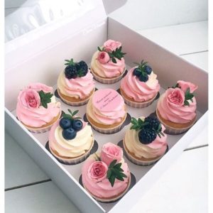 Pink Baby Rose Berries Cupcakes