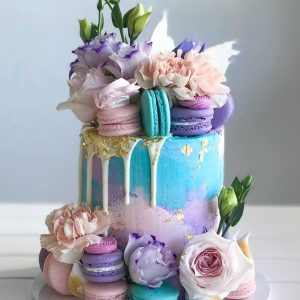 Blue Flower N’ Macaroon Cake