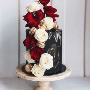 Black Marble Rose Cake