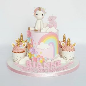Unicorn Rainbow Cake with Cupcakes