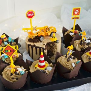 Construction Trucks Theme Cake with Cupcakes