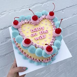 Vintage Cream Heart Cherry Cake