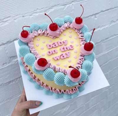 Vintage Cream Heart Cherry Cake