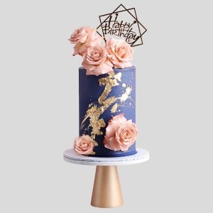 Azure Elegance with Blush Blooms Cake